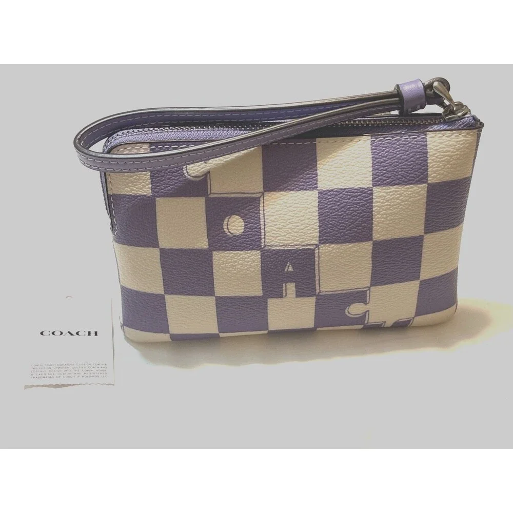 Coach Corner Zip Wristlet With Checkerboard Print Style CR813